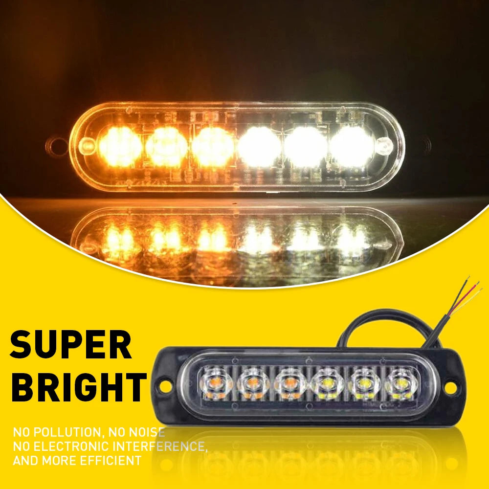 8Pcs Amber & White LED Emergency Strobe Light Kit (12V–24V)