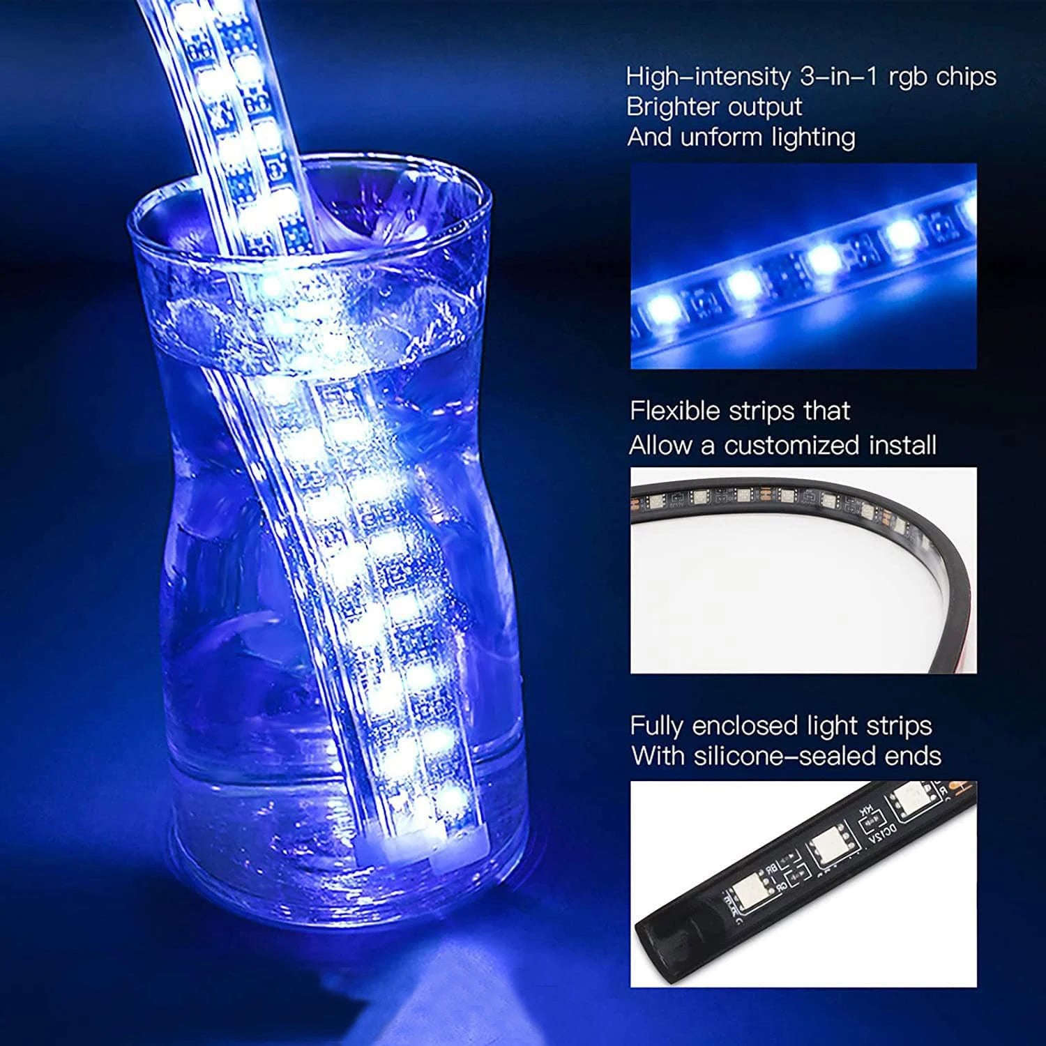 12in1 New Motorcycle Atmosphere Underglow Lights 12V LED Motorcycle Light Kits RGB App Remote Control Decorative Strip