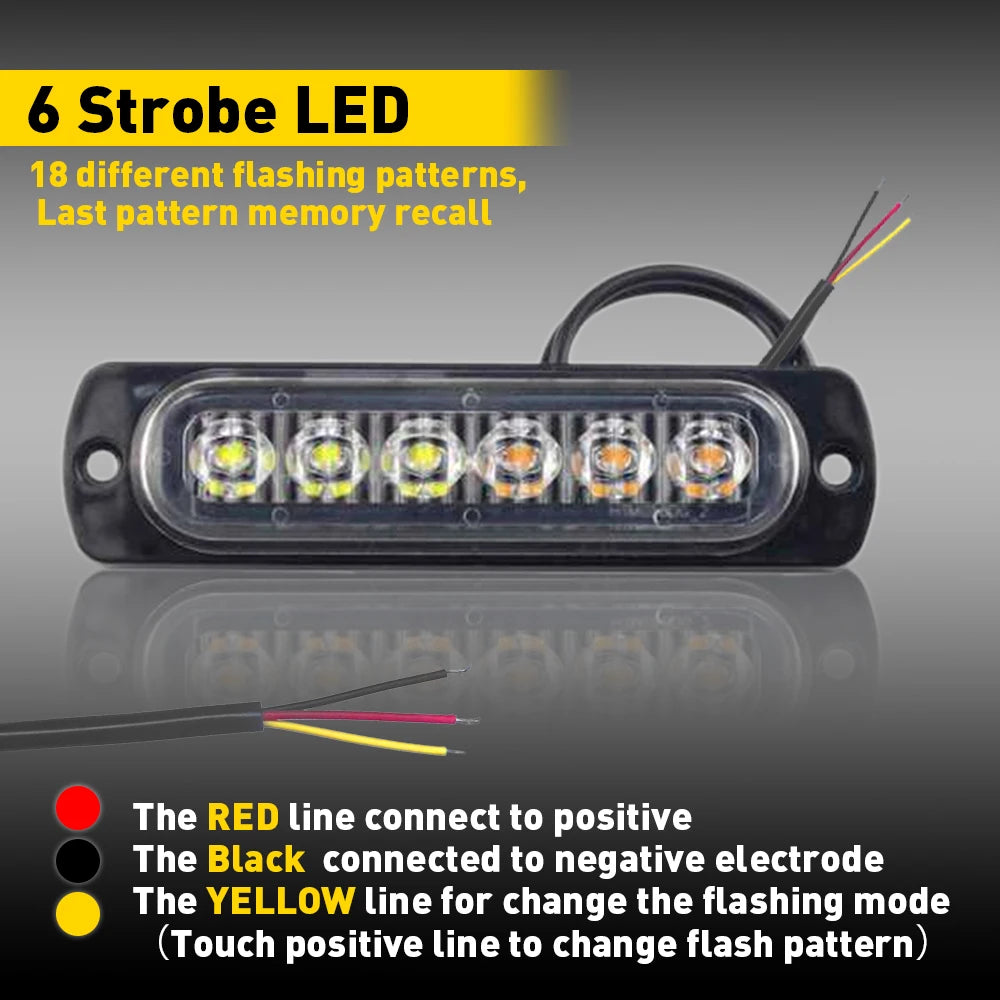 8Pcs Amber & White LED Emergency Strobe Light Kit (12V–24V)