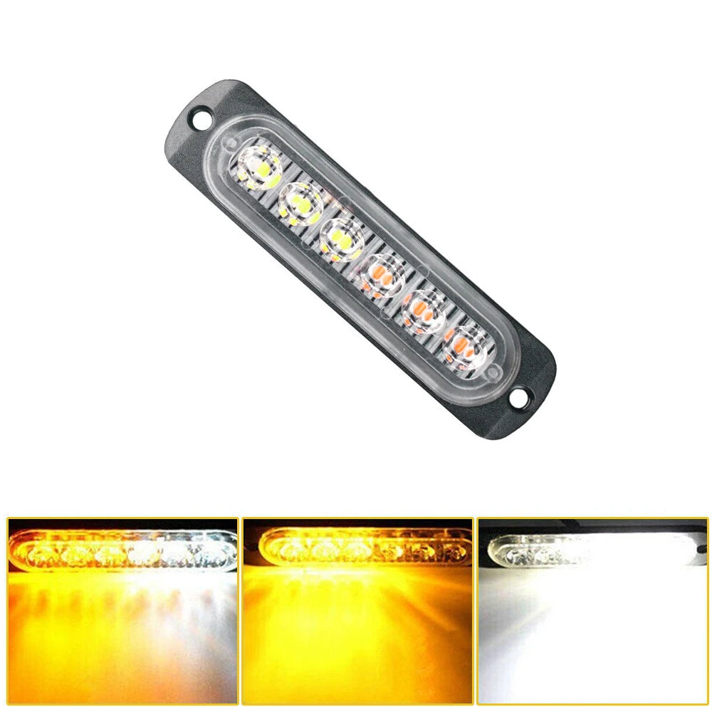 8Pcs Amber & White LED Emergency Strobe Light Kit (12V–24V)