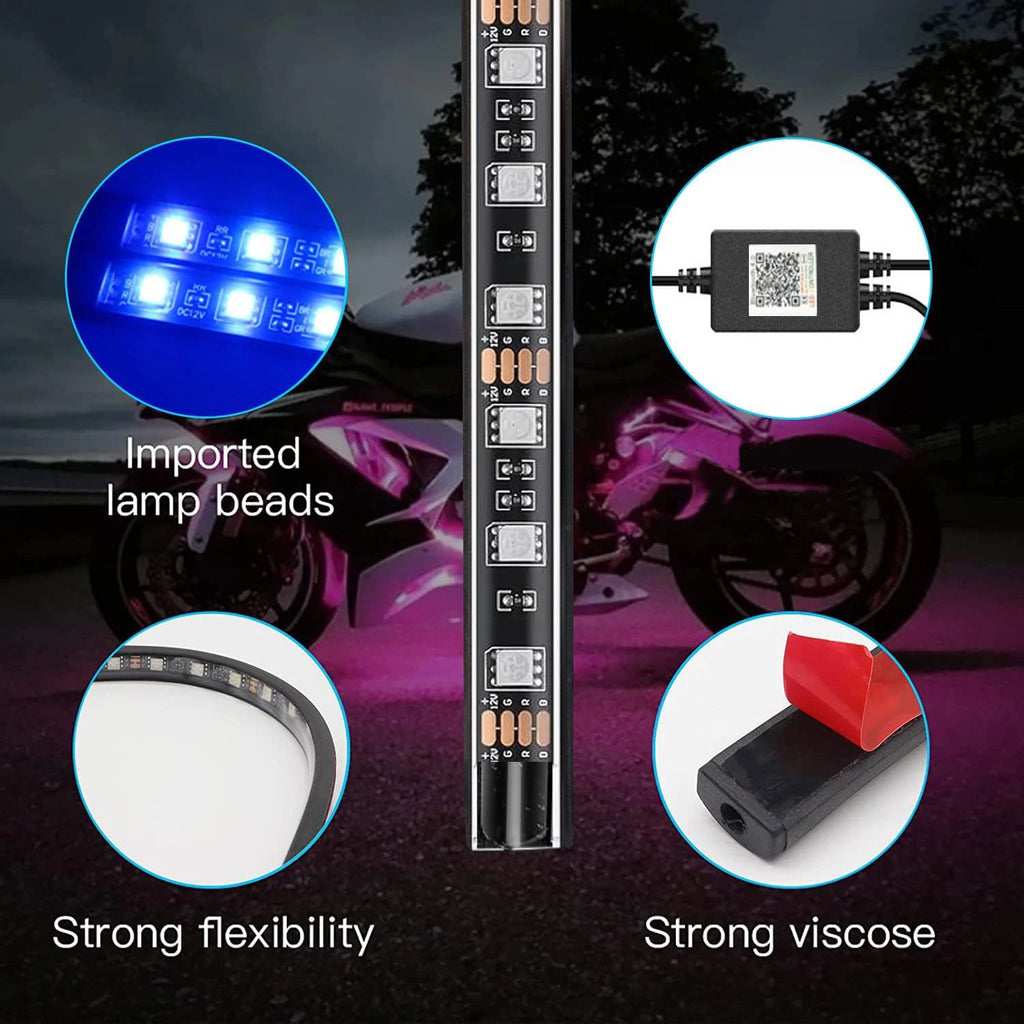 12in1 New Motorcycle Atmosphere Underglow Lights 12V LED Motorcycle Light Kits RGB App Remote Control Decorative Strip